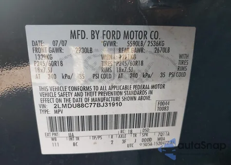 2007 Lincoln Mkx from USA, damaged, VIN 2LMDU88C77BJ31910